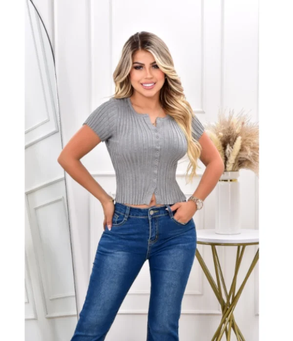 Blusa Dama Tejido de Punto y Botones