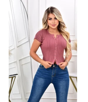 Blusa Dama Tejido de Punto y Botones