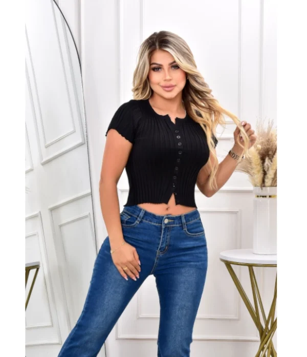 Blusa Dama Tejido de Punto y Botones