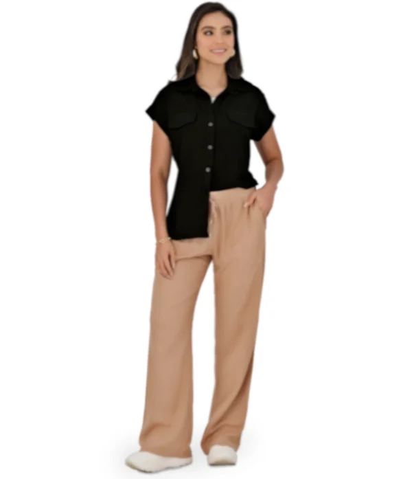 Blusa Rosa - Negra En Rayon Nylon