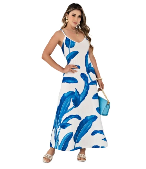 VESTIDO AZUL EN PIEL DE DURAZNO