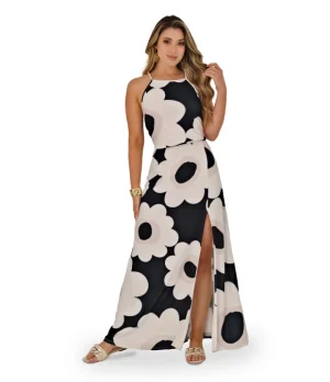 Vestido En Piel De Durazno Blanco Negro